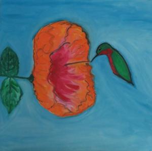39 pam malone painting  hibiscus and hummingbird